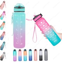 1L Sports Water Bottle With Straw Time Marker Gradient Color Motivational Bottle Leakproof Outdoor Student Drinking Water Cup