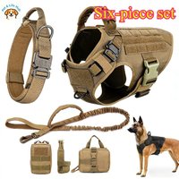 Tactical Large Dog Harness Collar Leash Set with Molle Pouches Training Vest for German Shepherd Malinois Medium Large Dogs