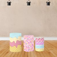 Pink Candy Theme Customized Princess Girl's First Birthday Party Cylinder Cover Dessert Table Base Decoration Elastic Background