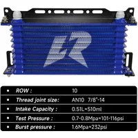 AN10 10Row Aluminum Oil cooler W/ 262mm Mounting Bracket Kit Trust Type 7/8"-14 UNF accessories for vehicles Black/Blue