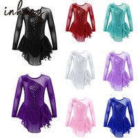 Kinder Mädchen Pailletten Ballett Tanz Trikot Eiskunstlauf Kleid Langarm Mesh Splice Rock Tutu Gymnastik Trikot Kostüm