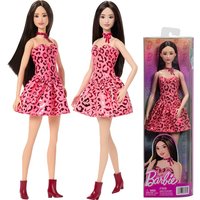 Original Barbie Fashionistas Black Hair Doll Pink Leopard Print Strapless Dress Clothes 1/6 Icon Girls Toys Tie Boot Accessories