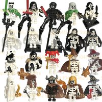 MOC Medieval Knights Building Blocks Skeleton Cavalry Figures Weapen Scythe Scepter Cape Swords Halberd Bricks Wizard Ghost Toys