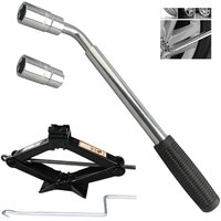 Universal Spare Tire Tool Kit Wheel Lug Nut Wrench 17mm 19mm 21mm 23mm + Scissor Jack 2 Ton for Car Van Road Side Emergency