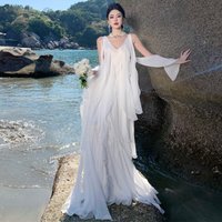 Summer French Heavy Workmanship Bohemian Long Dress Women's Sleeveless V Neck Backless Ruffle Robe Beach Vacation Fake Two Dress