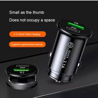 QC3.0 Car Charger Fast Charging White Black Mini Shape Car Lighter Slot PD 20W USB Type C Adapter