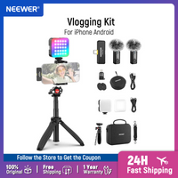 NEEWER Vlogging Kit for Phone with RGB LED Light/Lavalier Wireless Microphone System/Selfie Stick Tripod for iPhone Android