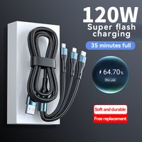 120W 5A 3 In 1 USB Fast Charging Cable Micro USB Type C Cable Data Cord For Realme Samsung Huawei P50 Phone USB Charging Cable