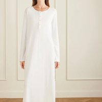 2026 Spring/Summer Cotton Blend Round Neck Long Sleeve Split Hem Fashionable Simple Casual Long Dress