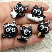 10pcs Black Cat Charms Cute nimal Pendant For Keychain Necklace DIY Jewelry Make Birthday Gifts Supplies Tools