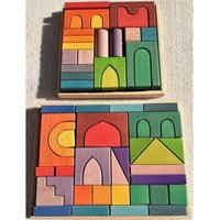 Big size Wooden Blocks Lime Rainbow Building Stacking Castel Step Shape Cubes Corner Stones for Kids Creative Play image 4