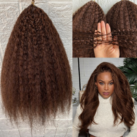 Brown #4 Kinky Straight Feather Crochet Hair Braid Human Hair Extensions Knotless Invisible Knot Pre-Separated Brazilian Bundles