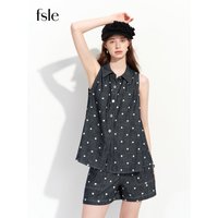 FSLE Women's 2026 Summer New aRRIVAL Cotton Linen Embroidered Polka Dot Sleeveless Shirt Set | Slim High Waist A-Line Shorts