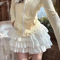 Women's white ruffled layered mini skirt - Lolita style - Elastic waist belt - Role-playing puff skirt - Elegant Harajuku style