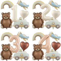 6pc Bear Balloon Rainbow Foil Inflated Mylar Baby Balloons Brown Bears Party Favors Decorations Party Supplies Helium Large Ball