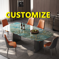Any Size Custom Nordic Minimalist Super Crystal Stone Dining Table Food Grade Rounded Edge Stai Sturdy Steel Base Home Furniture