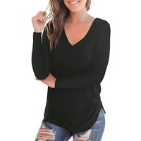 Grenzüberschreitende Versorgung, reines Farbunterhemd für Damen in Europa und den Vereinigten Staaten, das neue langärmlige Damen-T-Shirt mit V-Kragen