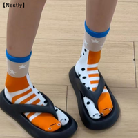 1 Pair Girls Cute Funny Split Toe Mid-tube Socks Abstract Ugly Eel Aquarium Couple Socks Personality Trendy Socks〔Nest〕