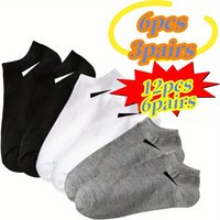 12pcs (6pairs)/6pcs (3pairs) Men's Breathable Socks Solid Color Simple Design Durable and Moisture Absorbing