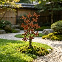 1Pc Wrought Iron Garden Decoration Stake, Flower-Shaped Decoration Stake Composed of Multiple Butterflies, Vintage Style, Easy to Install, Suitable for Placing in Lawns, Courtyard Gardens, or the