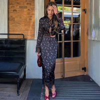 Tuularose Women 2-Piece Dress Set Vintage Print Lace-up Blouse Top Lace Skirt Sets Fashion New Elegant Party Evening Dress Set