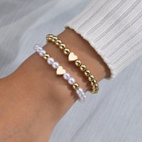 2 PSC Love Imitation Pearl Beaded Adjustable Rope Chain Valentine's Day Jewelry Gift Couple Bracelet