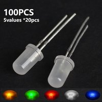 100pcs F5 5mm Fog Diffused LED Diode Assortment Kit Light Emitting Diodes White Red Yellow Blue Green DIY Electronic Set