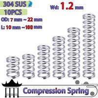 Wire Diameter 1.2 mm Compressed Spring 304 Stainless Steel Return Springs Spot Goods Spring OD 7mm-22mm Length 10mm-100mm 10 Pcs