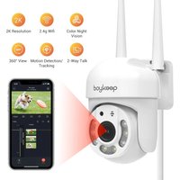 Boykeep 2K Wifi Outdoor Home Security Camera, 360° View Pan/Tilt Camera Outside, Color Night Vision, Motion Detection/Tracking