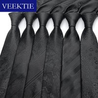 VEEKTIE Brand Black 8cm Hand Neckties for Men Formal Business Interview Meeting Print Stripe Floral Paisley Woven Suits Working