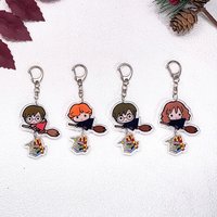 1/4Pcs Cartoon Harry Potter Car Keychain Acrylic Keyrings Bag Charms Cute Backpack Pendant Funny Prop Decoration Friends Gifts