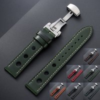 Oil Wax Cowhide Watchbands 20mm 22mm Dark Brown Women Men Breathable Genuine Leather Watch Band Strap Belt with Butterfly Buckle