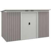 PINGGO Corrugated Garden Metal Storage Shed Outdoor Equipment Tool Box with Kit Ventilation Doors 9x 4FT Light Grey
