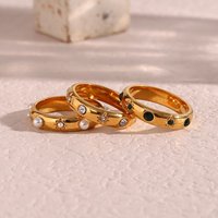 18K Gold Plated Green Clear Zircon Pearl Rings For Women Waterproof Hypoallergenic Dainty Gold Ring Stainless Steel Jewelry