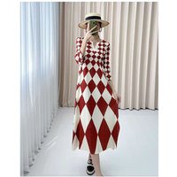 Elegant Party Dresses Woman Fashion Pleated Loose V-neck Female Autumn new Diamond Printed High-end Pleated Cropped Sleeve Dress
