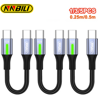 NNBILI 3PCS 60W Short Type C to USB C Cable Fast Charging For iPhone 17 Xiaomi Samsung Huawei Power Bank Data Cable 0.25M/0.5M