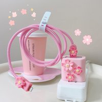 Charger Protector Cover Cute Cherry Blossoms Charging Case Data Cable Line Charger Protective Accessories For iPhone 17 18W/20W