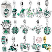 925 Sterling Silver Green Charm Pendant Fit Original Bracelets Lucky Four-leaf Clover Family Tree Spirit Charm DIY Women Jewelry