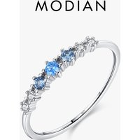 Modian 925 Sterling Silver Simple Stackable Fashion Thin Finger Ring Charm Blue Zirconia Rings For Women Wedding Fine Jewelry