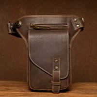 Retro texture leather leg bag leather pocket leisure shoulder messenger bag crazy horse leather men's motorcycle bag