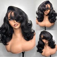 Short Bob Body Wave Lace Front Wig With Bangs 13x4 Layered Cut Lace Frontal Wig 180 Density Ready To Wear Synthetic High Quality