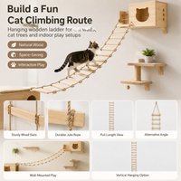 Solid Wood Cat Ladder Bridge with Natural Rope, Hanging Cat Tree Accessory for Cat Wall, Cat Condo Scratching Post Play Area Toy