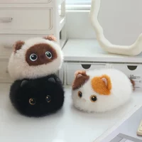 Cute Cat Plush Toy Soft Fluffy Mini Cat Stuffed Animal Kawaii Round Cat Plushie for Girls Birthday Gift Soothing Doll
