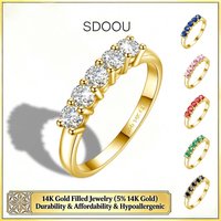 SDOOU Classic 14K Gold Filled Five Stone 0.2ct Moissanite Ring D Color Wedding Band Anniversary Christmas Party Gifts For Women