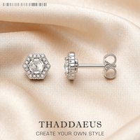 White Stone Hexagon Stud Earrings Europe Romantic Fine Jewerly For Women Gift In Pure 925 Sterling Silver
