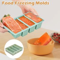 New 4 Grids Food Freezing Molds with Lid Extra Large Ice Mold Reusable Silicone Freezer Trays