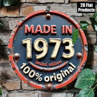 2D Flat, 1pc Vintage 1973 Limited Edition 100% Original Retro 70s Wall-Mounted Plaque - Made in 1973 Numbered Year Sign for Home