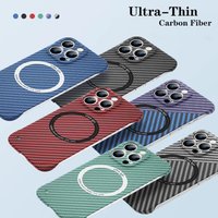Luxury Carbon Fiber Frameles Case For iPhone 16 15 13 12 11 14 Pro Max Ultra Thin For Magsafe Magnetic Wireless Charge Cover