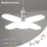 E27 Fan Shaped Foldable LED Bulb Motion Sensor AC85-265V 28W Lamps Deformation Suitable Ceiling Lights For Home Warehouse Garage
