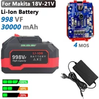 Nowa bateria litowo-jonowa 998VF 18V 20V 21V 30000mAh o dużej pojemności z wskaźnikiem poziomu naładowania do elektronarzędzi Makita 18V